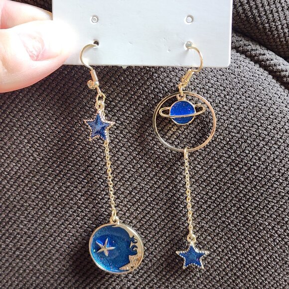 NWT Amazon Fashion Jewelry Blue/Gold Drop Dangle Earrings - Picture 4 of 10